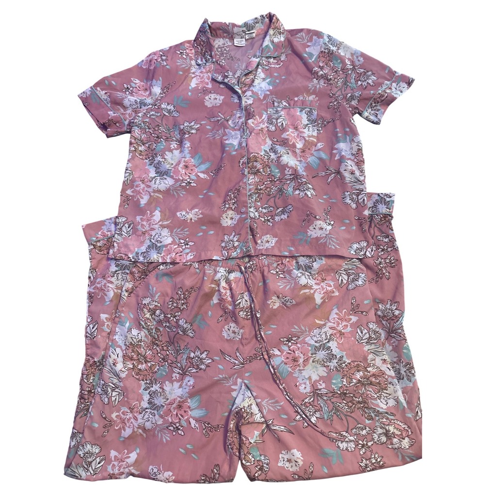 Cupcakes and Cashmere Floral Pajama Set Button Up Pants Pockets L